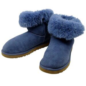UGG Women's Bailey Button BLUE SUEDE &. SHEARLING FOLDOVER WINTER BOOTS SIZE 8